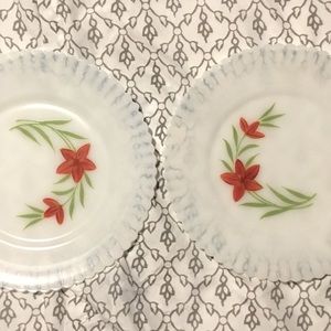 2-Macbeth-Evans Monax Petalware Depression Glass Salad Plates Hand Painted 8”